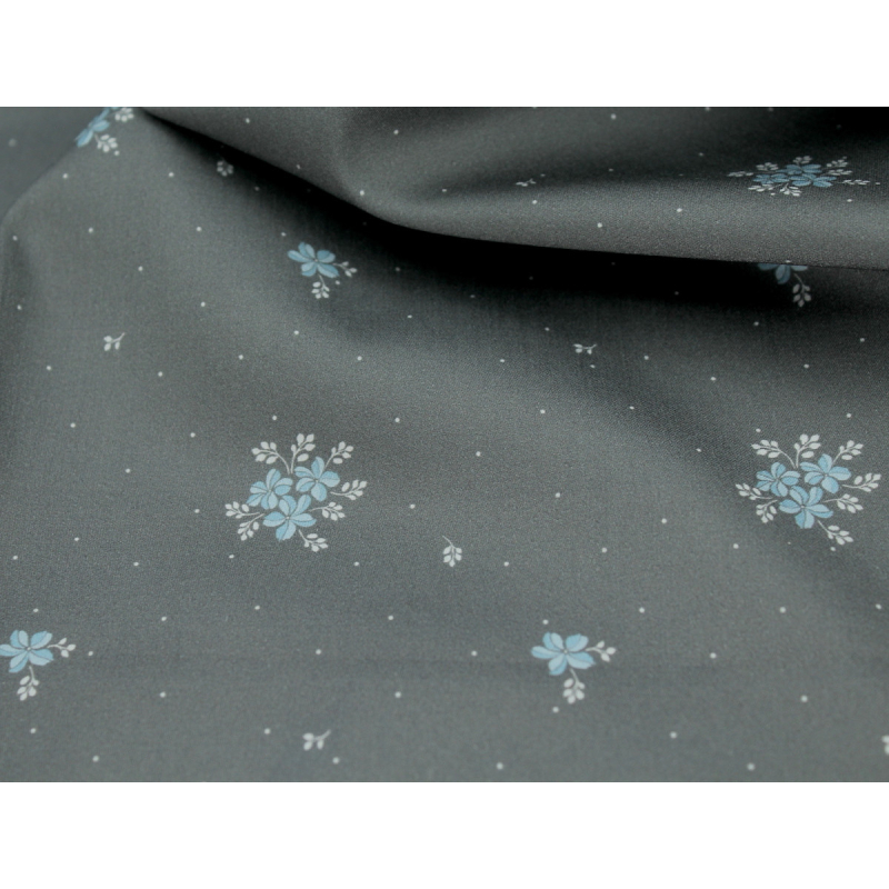 Coton satiné motif Beth exclusif Batikou fond pois gris étain x1m