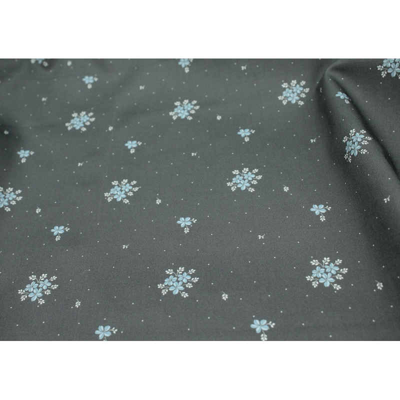 Coton satiné motif Beth exclusif Batikou fond pois gris étain x1m