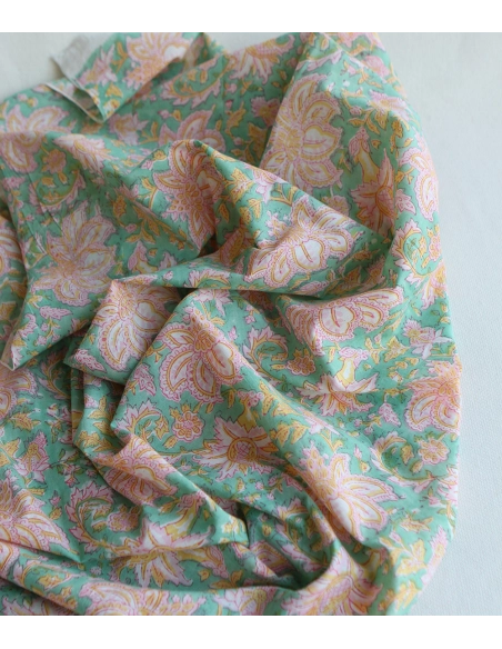Nalini - Tissu indien en coton imprimé main Hand Block Artisanal
