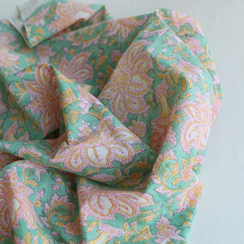 Nalini - Tissu indien en coton imprimé main Hand Block Artisanal