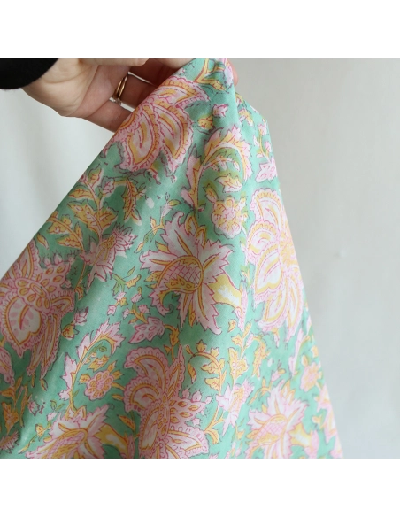 Nalini - Tissu indien en coton imprimé main Hand Block Artisanal