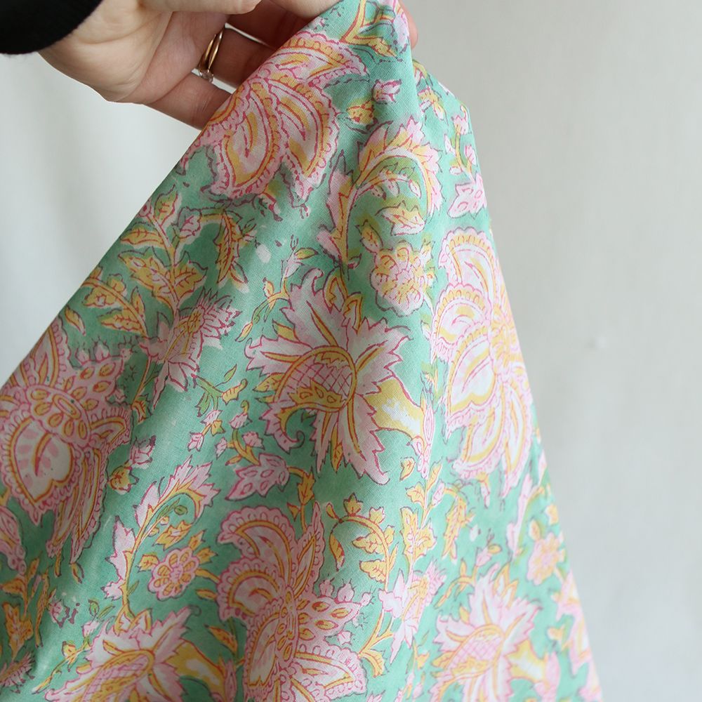 Nalini - Tissu indien en coton imprimé main Hand Block Artisanal