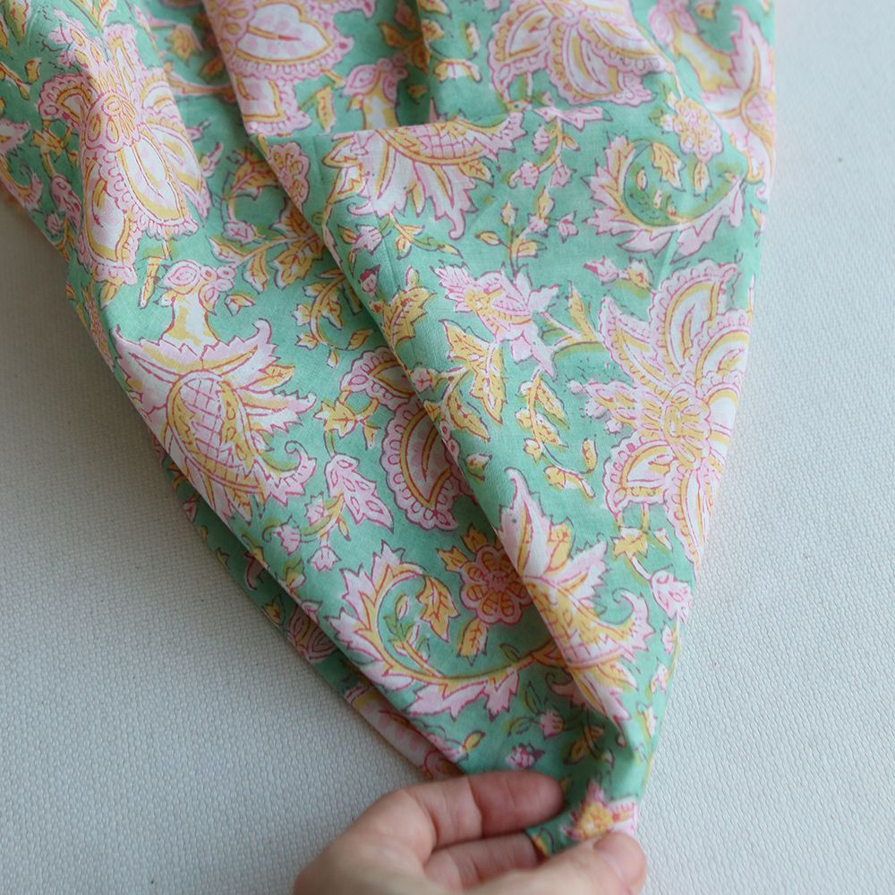 Nalini - Tissu indien en coton imprimé main Hand Block Artisanal