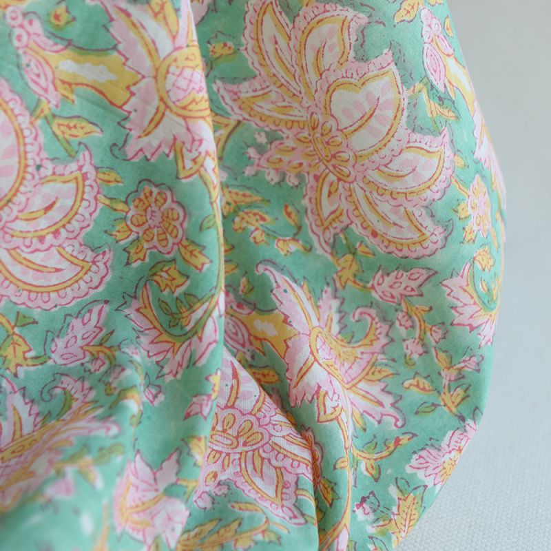 Nalini - Tissu indien en coton imprimé main Hand Block Artisanal