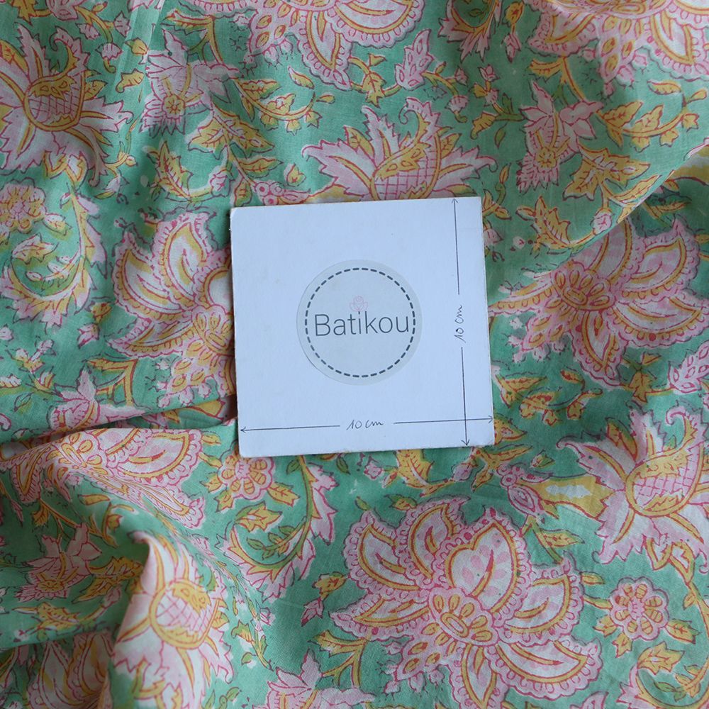 Nalini - Tissu indien en coton imprimé main Hand Block Artisanal