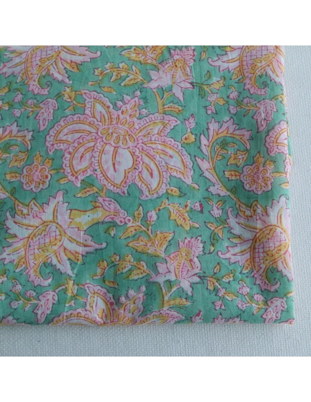 Nalini - Tissu indien en coton imprimé main Hand Block Artisanal
