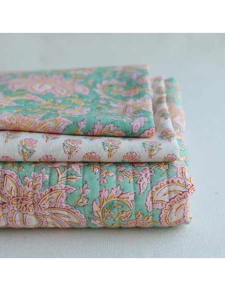 Nalini - Tissu indien en coton imprimé main Hand Block Artisanal