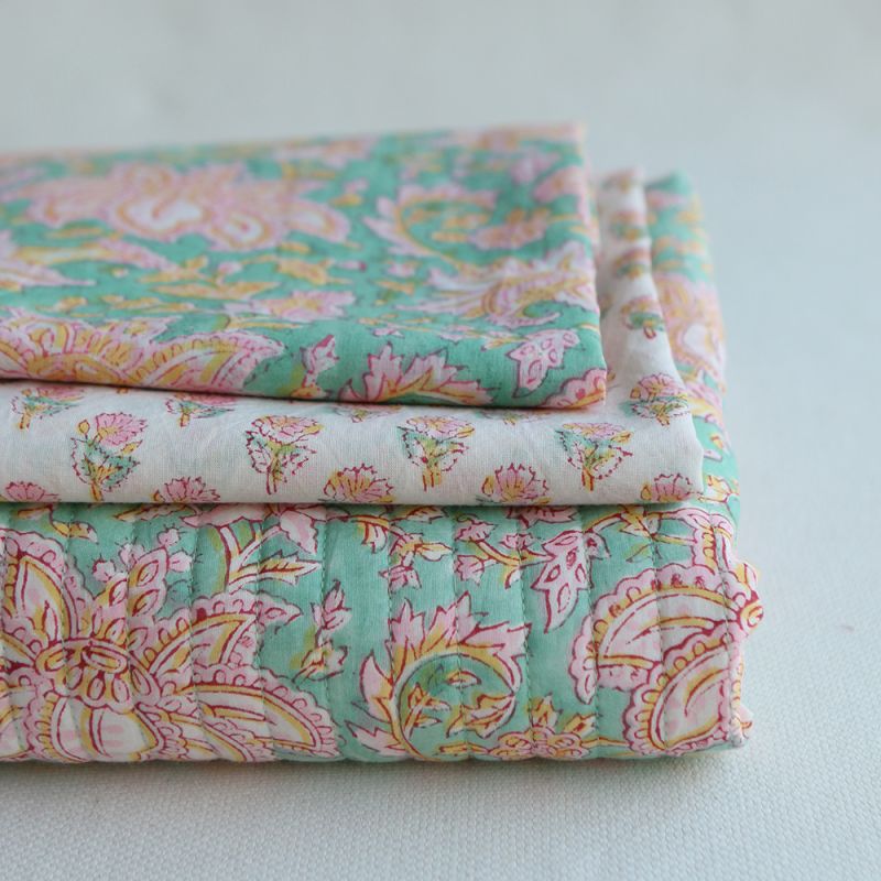 Nalini - Tissu indien en coton imprimé main Hand Block Artisanal