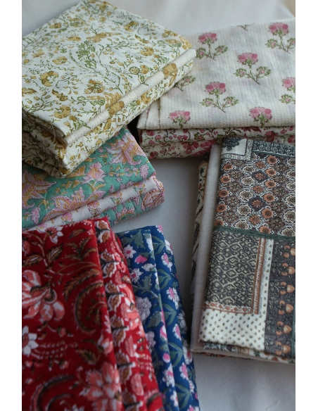 Nalini - Tissu indien en coton imprimé main Hand Block Artisanal