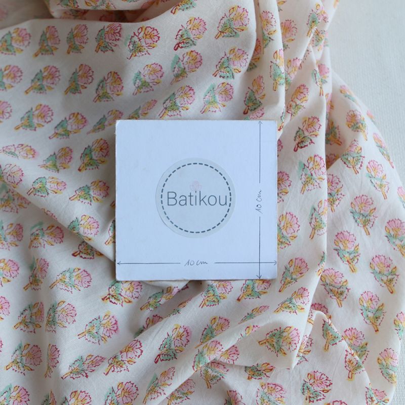 Nalini B - Tissu indien en coton imprimé main Hand Block Artisanal