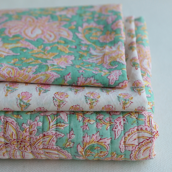 Nalini B - Tissu indien en coton imprimé main Hand Block Artisanal