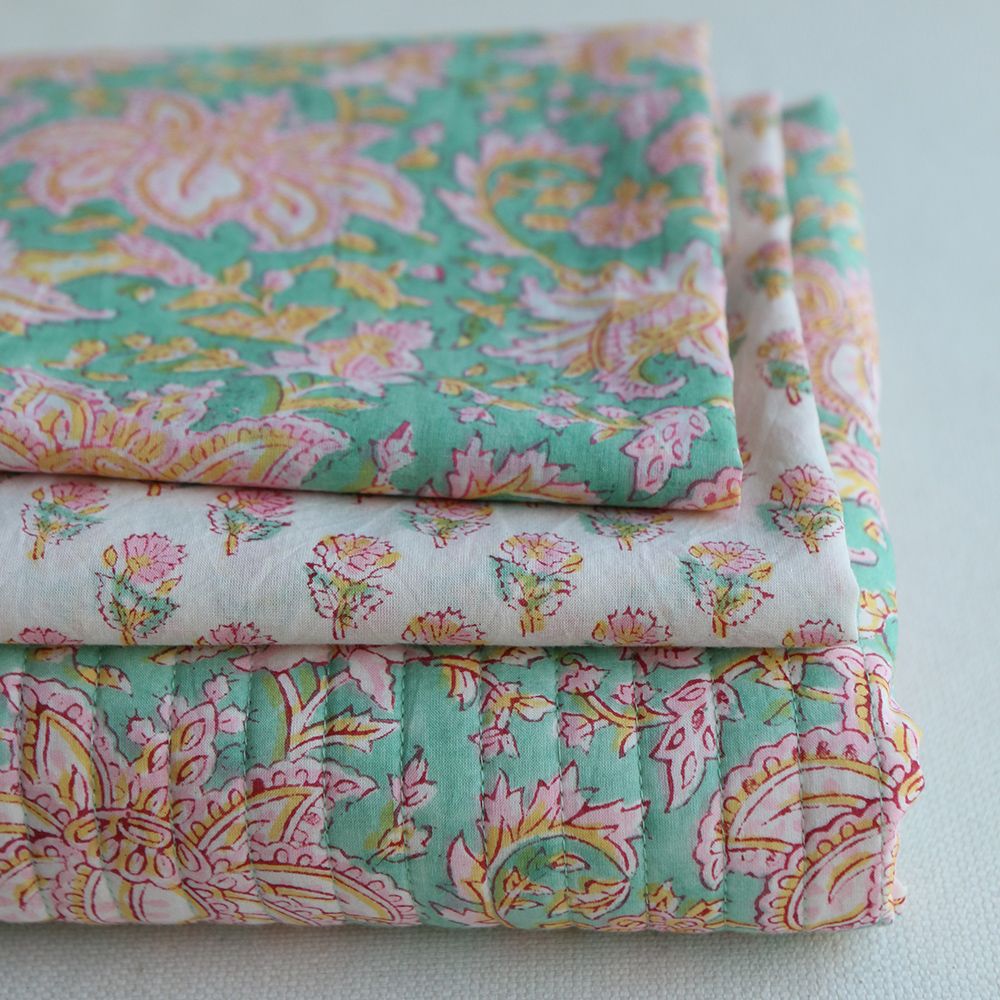 Nalini B - Tissu indien en coton imprimé main Hand Block Artisanal