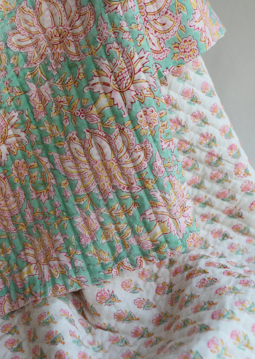 Nalini - Tissu indien matelassé double face coton hand block largeur 100cm