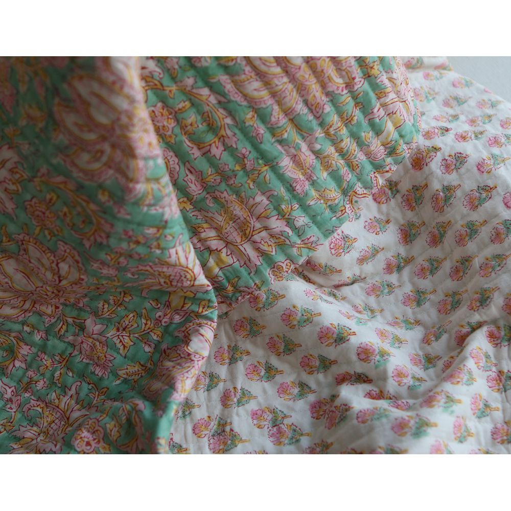 Nalini - Tissu indien matelassé double face coton hand block largeur 100cm