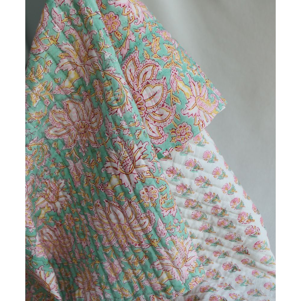 Nalini - Tissu indien matelassé double face coton hand block largeur 100cm