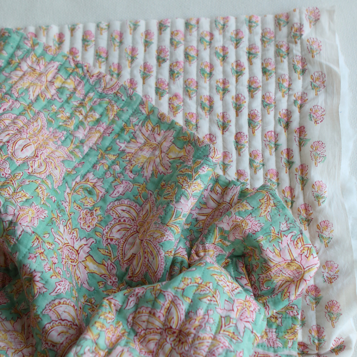 Nalini - Tissu indien matelassé double face coton hand block largeur 100cm