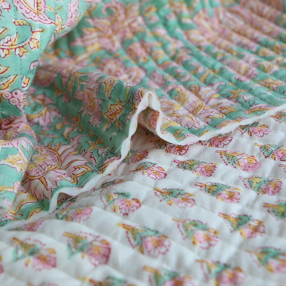 Nalini - Tissu indien matelassé double face coton hand block largeur 100cm