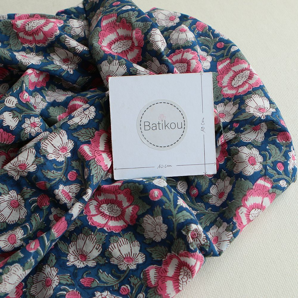 Neha - Tissu indien en coton imprimé main Hand Block Artisanal