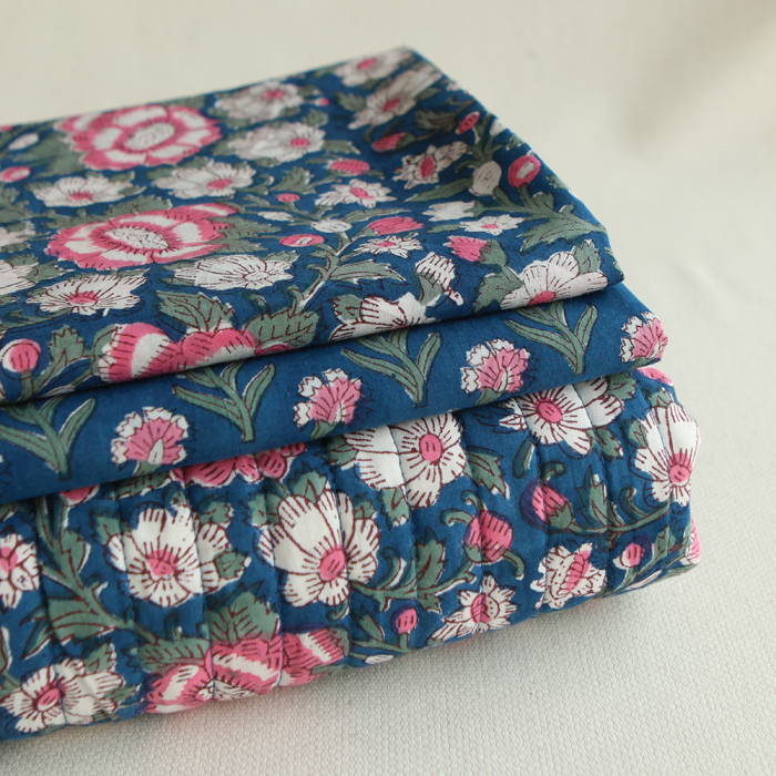 Neha - Tissu indien en coton imprimé main Hand Block Artisanal