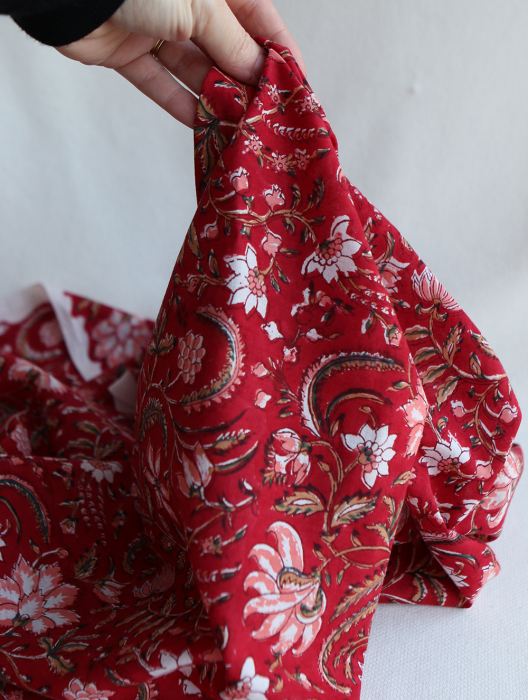 Chandra - Tissu indien en coton imprimé main Hand Block Artisanal