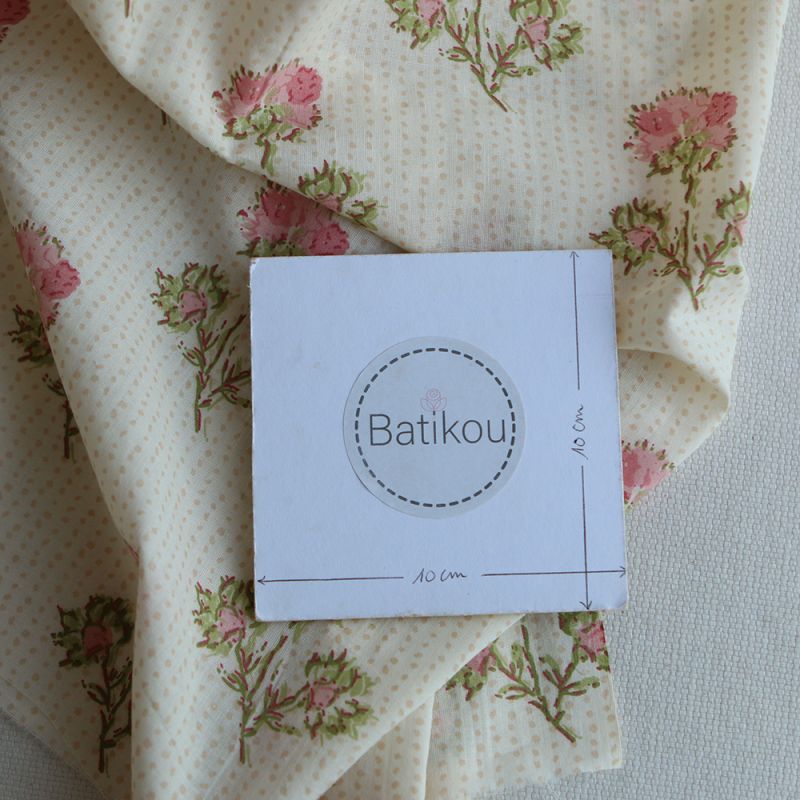 Karishma rose B- Tissu indien en coton imprimé main Hand Block Artisanal