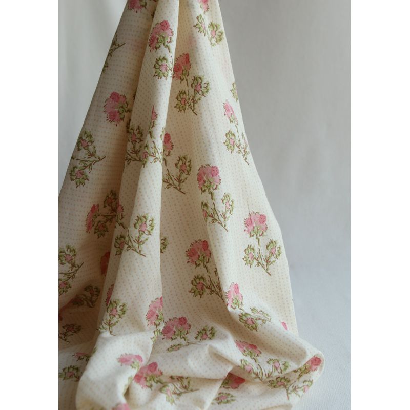 Karishma rose B- Tissu indien en coton imprimé main Hand Block Artisanal