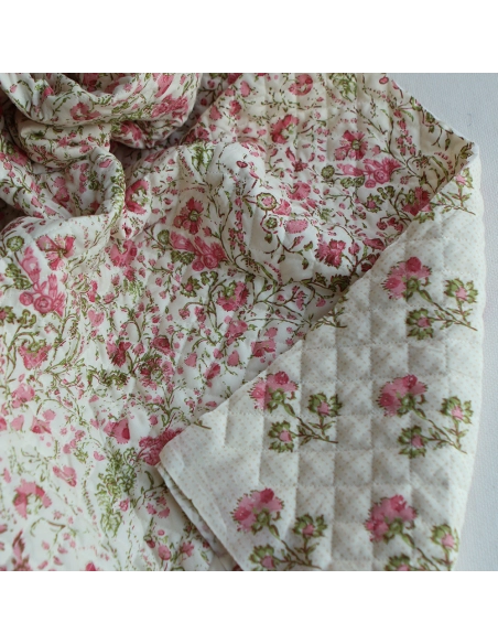 Karishma rose - Tissu indien matelassé double face coton hand block largeur 100cm