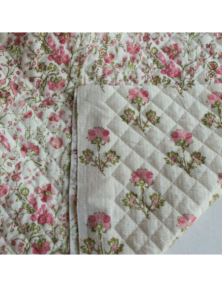Karishma rose - Tissu indien matelassé double face coton hand block largeur 100cm