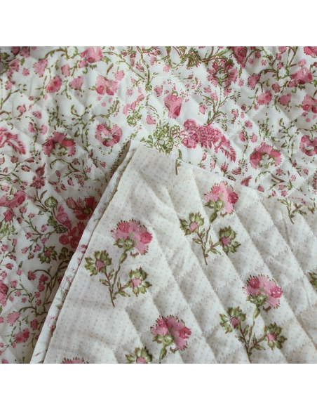 Karishma rose - Tissu indien matelassé double face coton hand block largeur 100cm