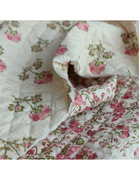 Karishma rose - Tissu indien matelassé double face coton hand block largeur 100cm