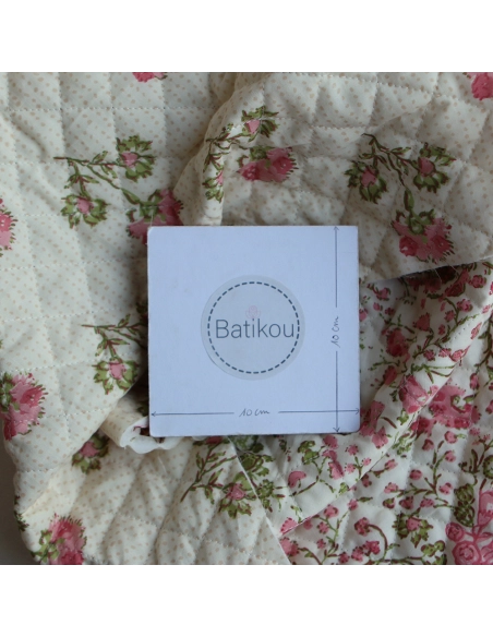 Karishma rose - Tissu indien matelassé double face coton hand block largeur 100cm