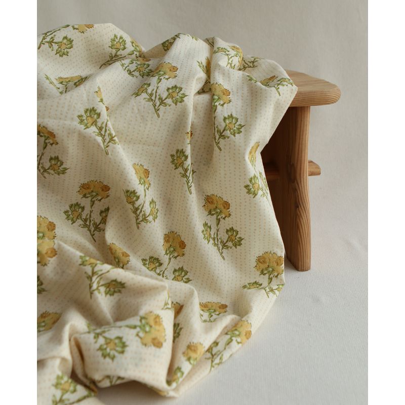 Karishma jaune B - Tissu indien en coton imprimé main Hand Block Artisanal