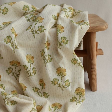 Karishma jaune B - Tissu indien en coton imprimé main Hand Block Artisanal Karishma jaune B - Tissu indien en coton imprimé main Hand Block Artisanal