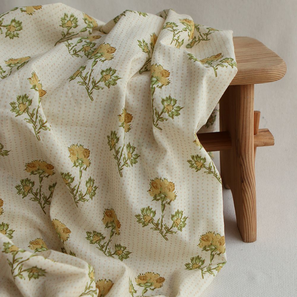 Karishma jaune B - Tissu indien en coton imprimé main Hand Block Artisanal