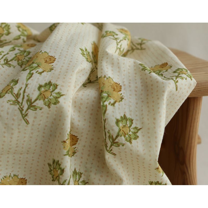 Karishma jaune B - Tissu indien en coton imprimé main Hand Block Artisanal