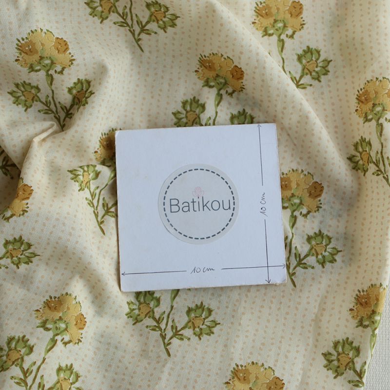 Karishma jaune B - Tissu indien en coton imprimé main Hand Block Artisanal