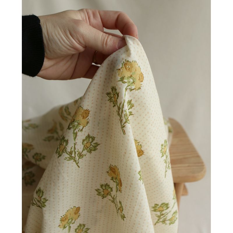 Karishma jaune B - Tissu indien en coton imprimé main Hand Block Artisanal