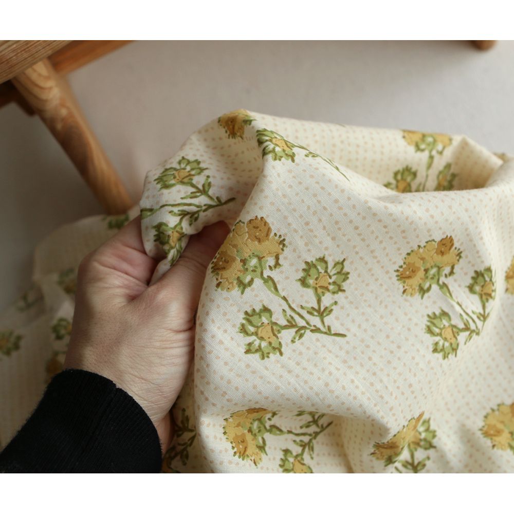 Karishma jaune B - Tissu indien en coton imprimé main Hand Block Artisanal