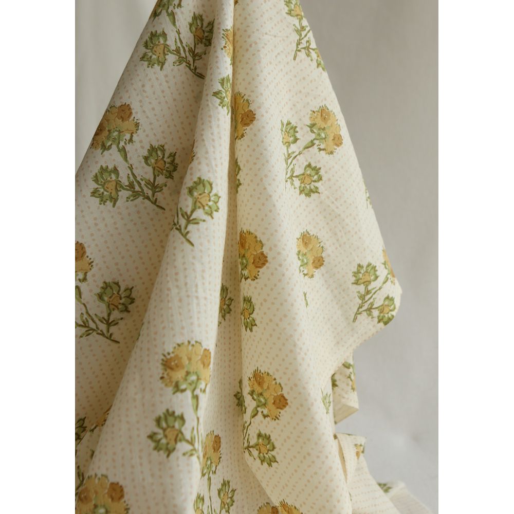 Karishma jaune B - Tissu indien en coton imprimé main Hand Block Artisanal