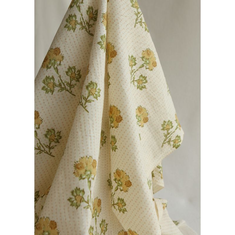 Karishma jaune B - Tissu indien en coton imprimé main Hand Block Artisanal