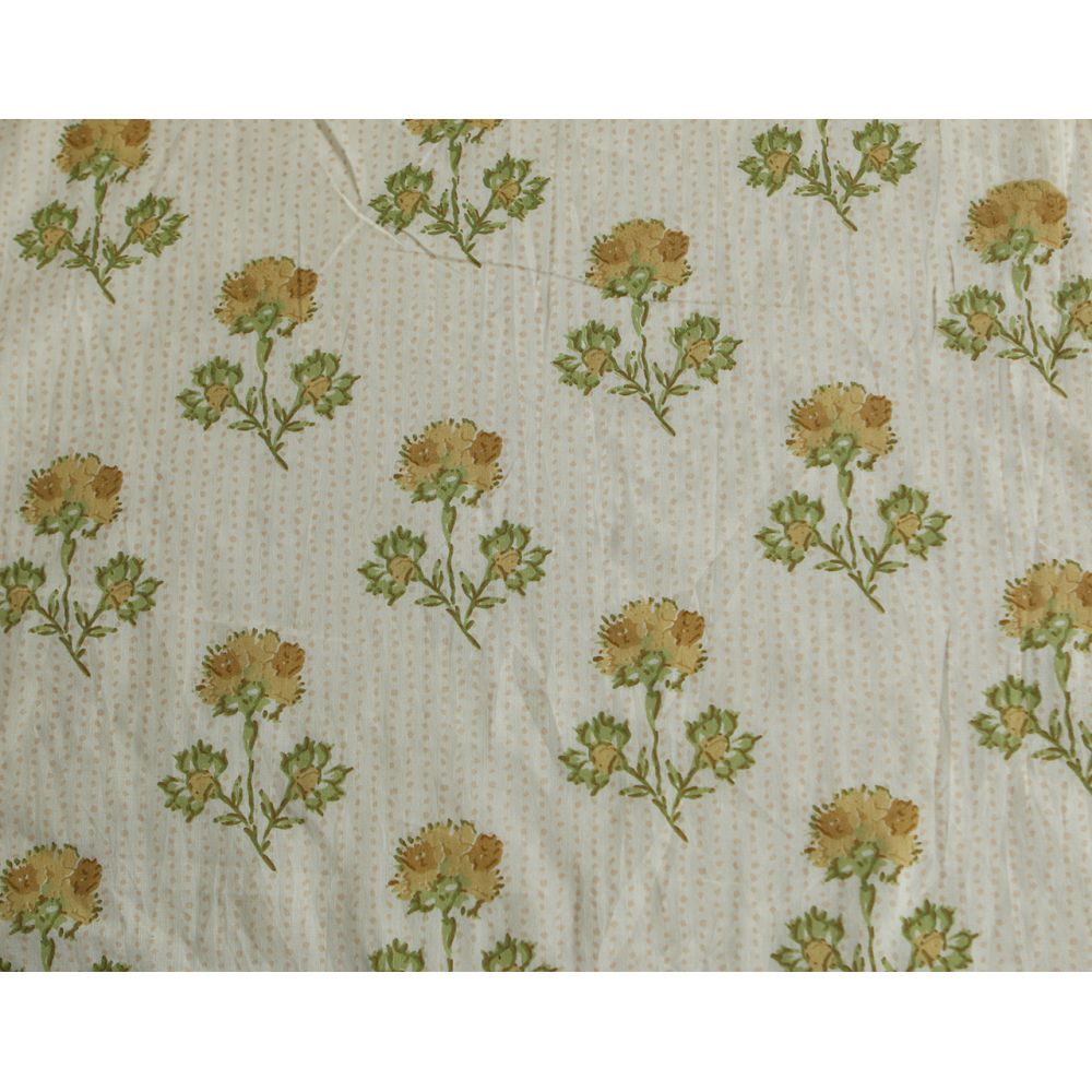 Karishma jaune B - Tissu indien en coton imprimé main Hand Block Artisanal