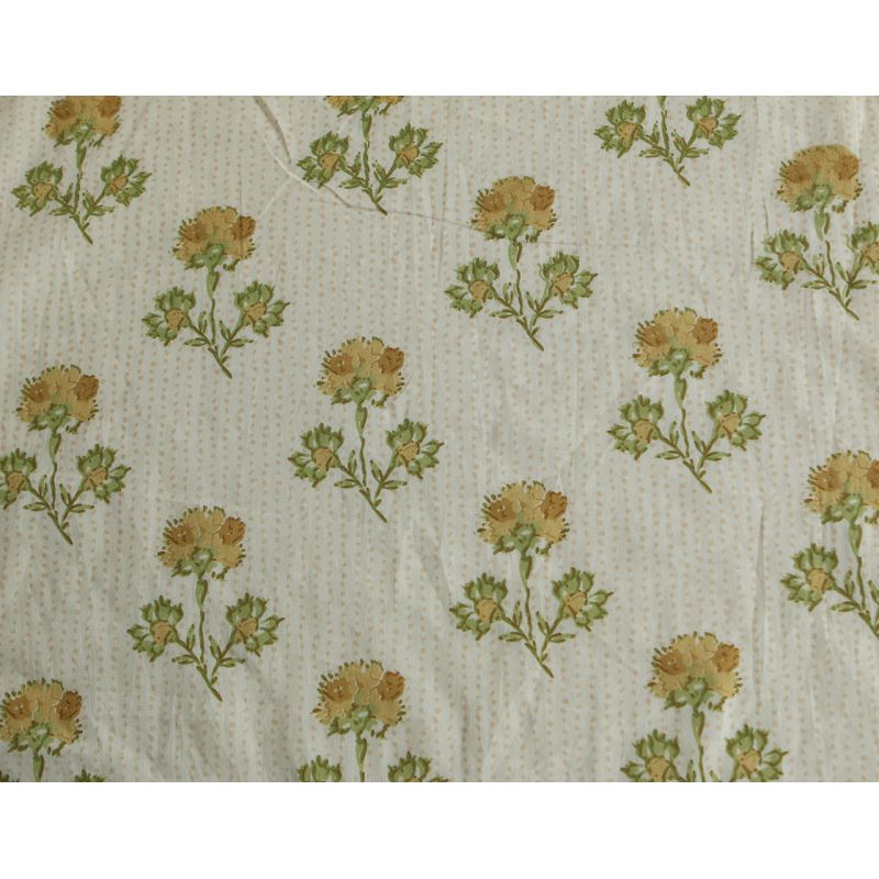 Karishma jaune B - Tissu indien en coton imprimé main Hand Block Artisanal