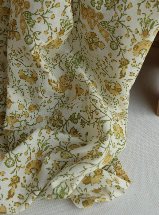 Karishma jaune B - Tissu indien en coton imprimé main Hand Block Artisanal