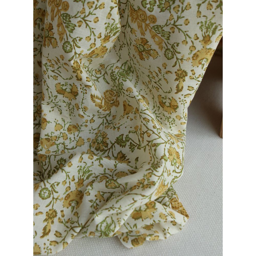 Karishma jaune B - Tissu indien en coton imprimé main Hand Block Artisanal