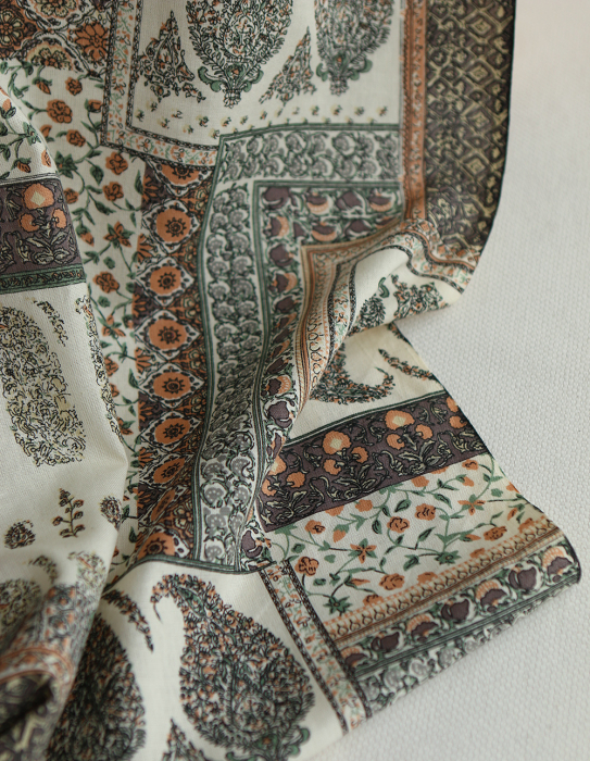 Riya - Tissu indien coton effet lin Hand Block Artisanal