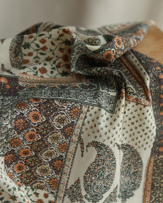 Riya - Tissu indien coton effet lin Hand Block Artisanal