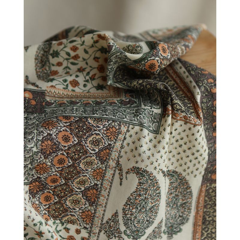 Riya - Tissu indien coton effet lin Hand Block Artisanal