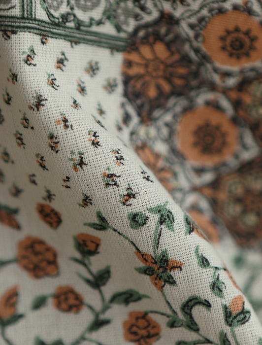 Riya - Tissu indien coton effet lin Hand Block Artisanal