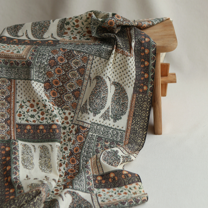 Riya - Tissu indien coton effet lin Hand Block Artisanal