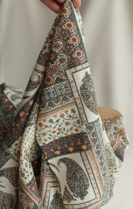 Riya - Tissu indien coton effet lin Hand Block Artisanal